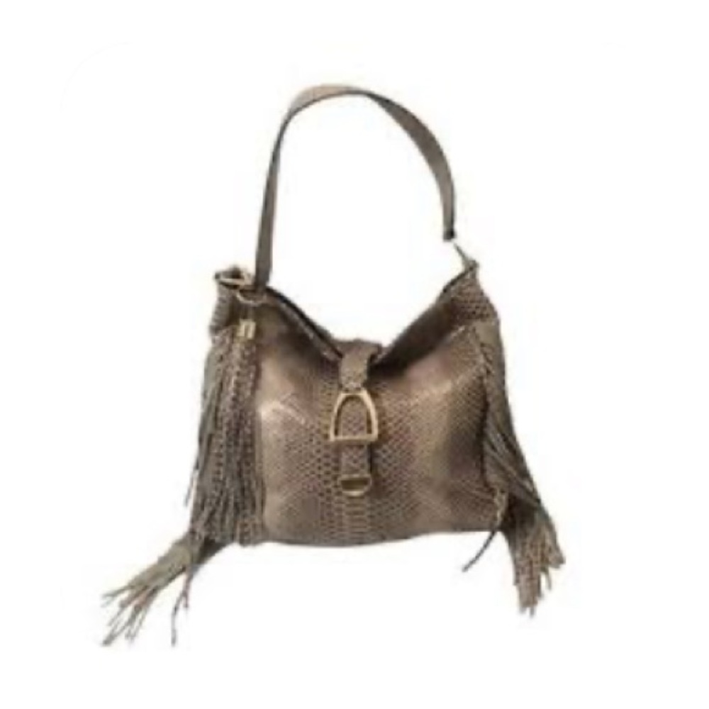 Nwot G.I.L.I.  100% Leather Large  hobo Snakeskin Fringe Bag - Picture 2 of 16